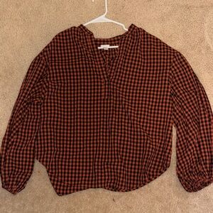 a new day Red and Black Check V-Neck Long-Sleeve Blouse